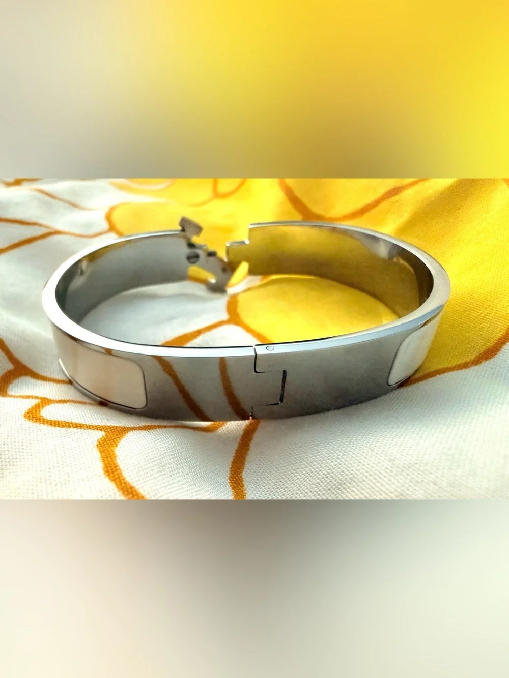 H Enamel Bracelet in White and Silver